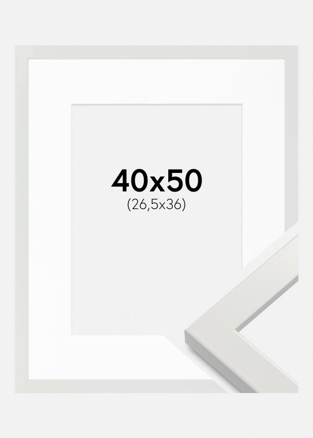 Cadre White Wood Glossy 40x50 cm - Passe-partout Blanc 27,5x37 cm