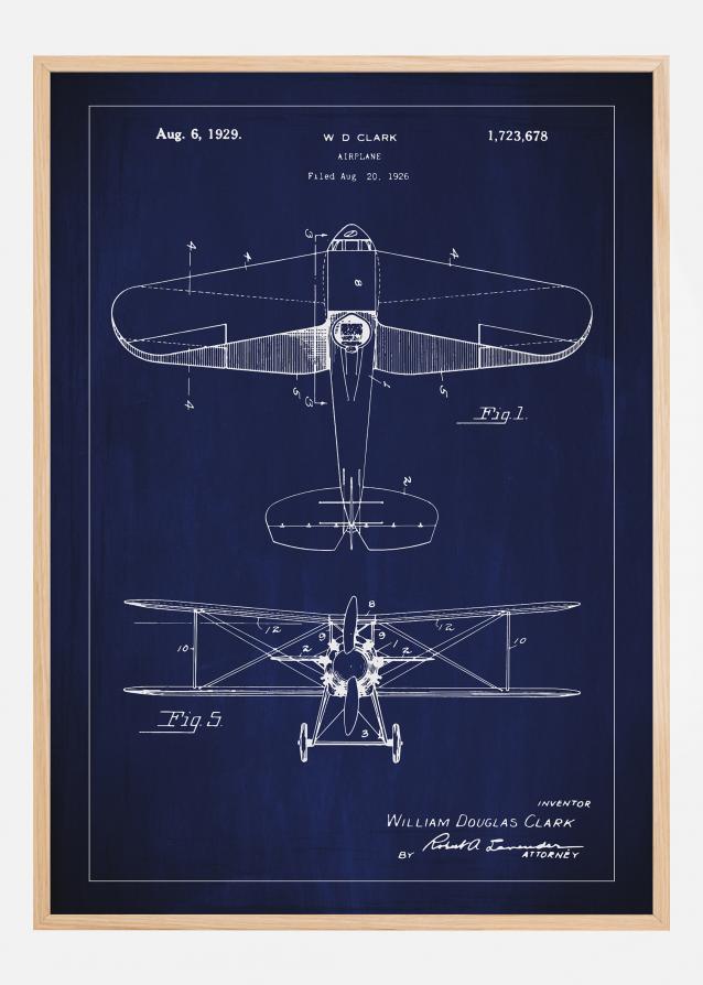 Dessin de brevet - Avion - Bleu Poster
