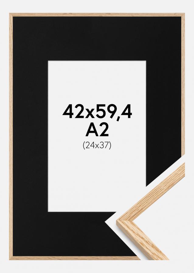 Cadre Mince Chêne 42x59,4 cm (A2) - Passe-partout Noir 25x38 cm