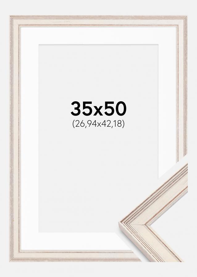 Cadre Shabby Chic Blanc 35x50 cm - Passe-partout Blanc 11x17 inches