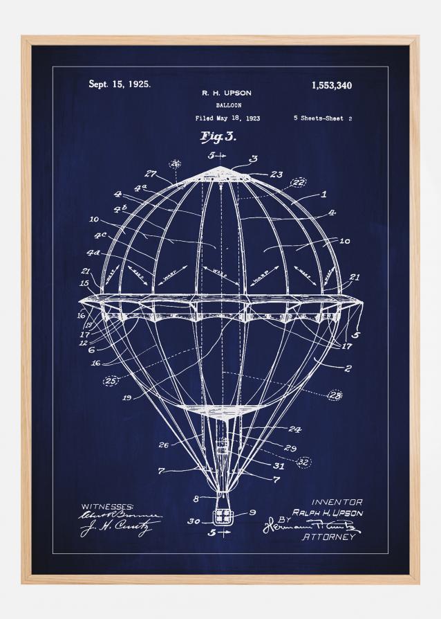 Dessin de brevet - Montgolfière - Bleu Poster