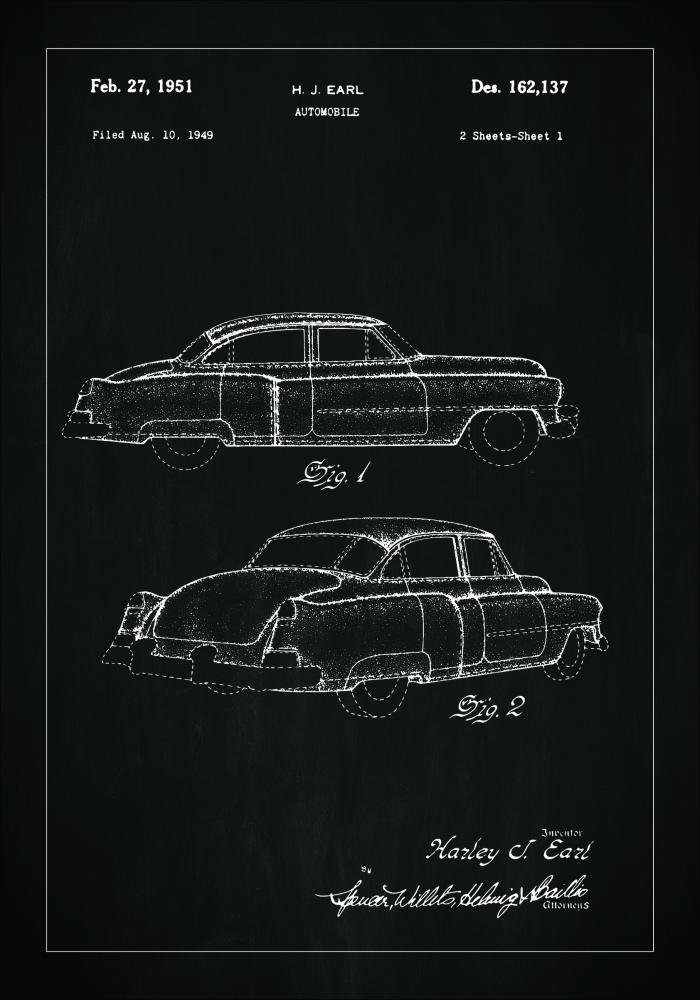 Dessin de brevet - Cadillac I - Noir Poster