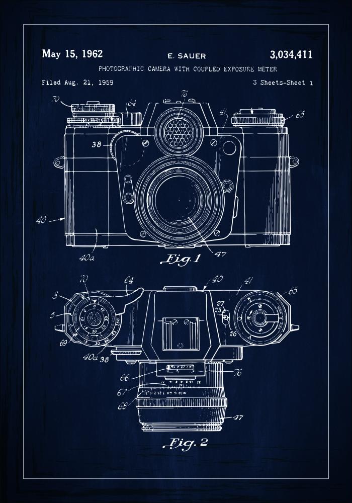 Dessin de brevet - Caméra I - Bleu Poster