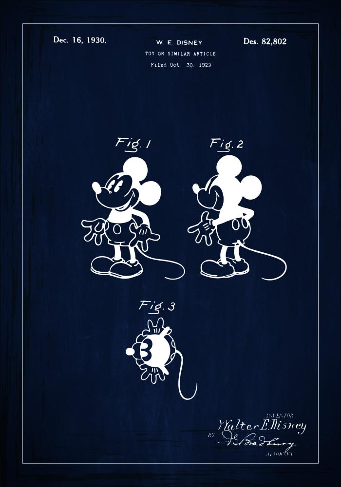 Dessin de brevet - Disney - Mickey Mouse - Bleu Poster