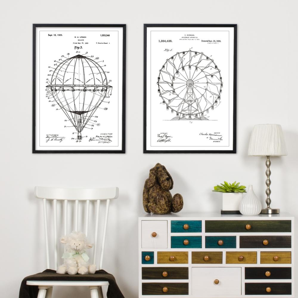 Dessin de brevet - Grande roue - Blanc Poster