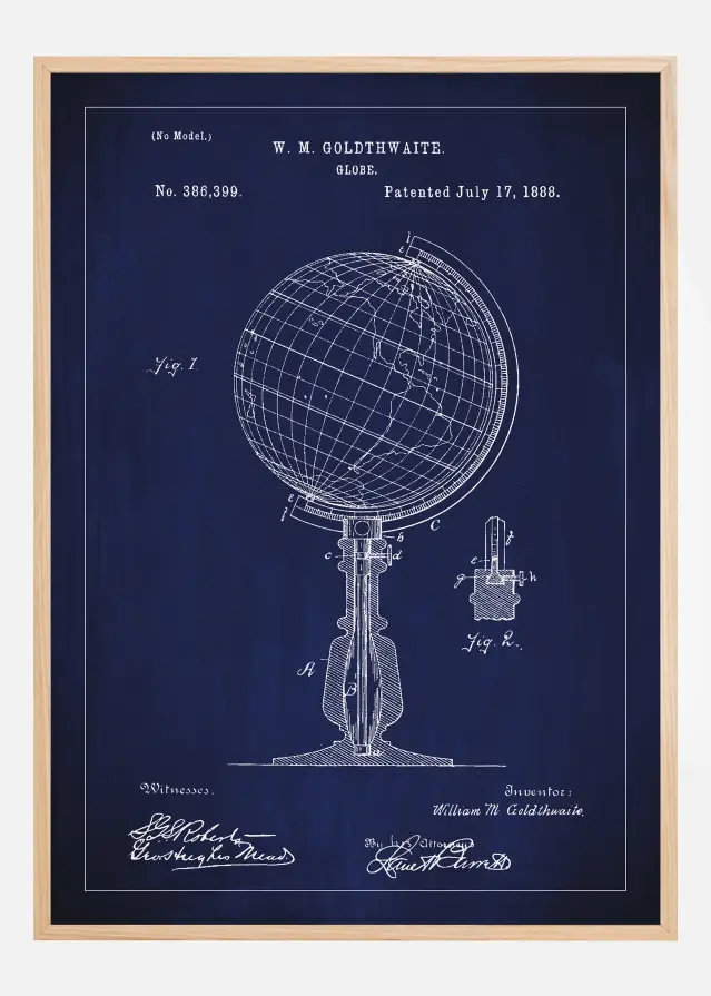 Dessin de brevet - Globe terrestre - Bleu Poster