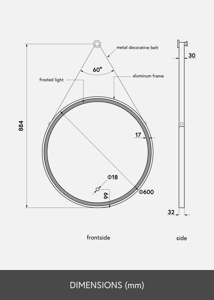 KAILA Miroir Belt LED Guld 60 cm Ø