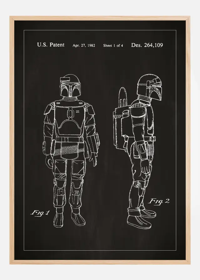 Dessin de brevet - Star Wars - Boba Fett - Noir Poster