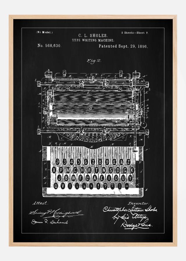 Dessin de brevet - Machine à écrire - Noir Poster