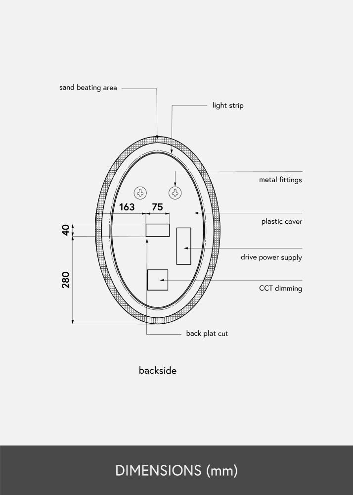 KAILA Miroir Oval LED 40x60 cm