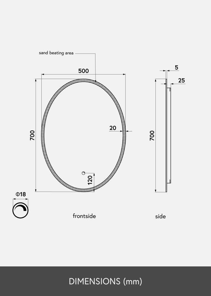 KAILA Miroir Oval LED 50x70 cm