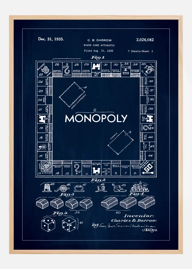 Dessin de brevet - Monopoly I - Bleu Poster