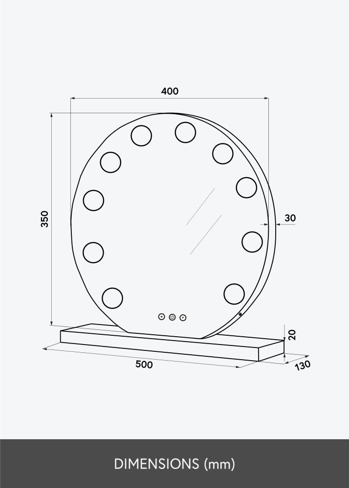 KAILA Miroir de maquillage Hollywood Round 10 Blanc 40x30 cm