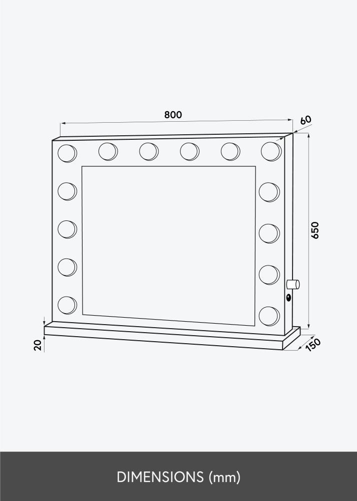 KAILA Miroir de maquillage Hollywood 14 E27 Noir 80x65 cm