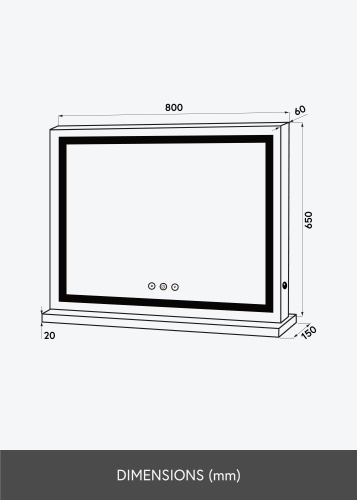 KAILA Miroir de maquillage Vanity LED Blanc 80x65 cm