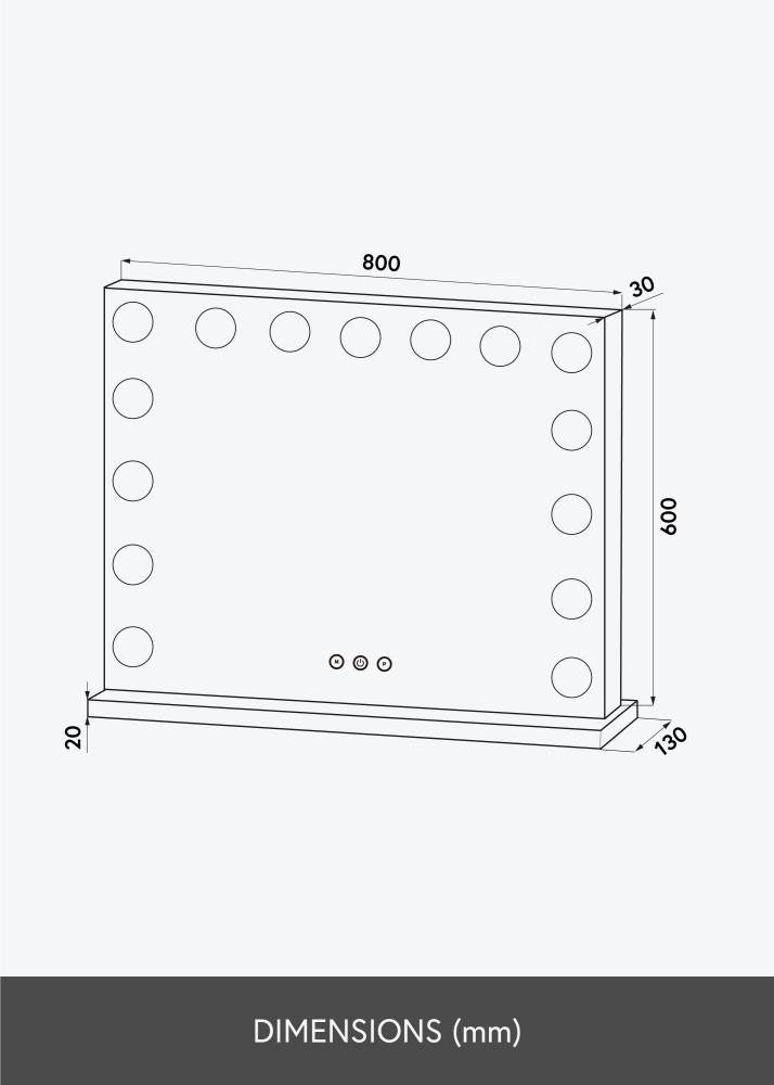 KAILA Miroir de maquillage Vanity LED 15 Blanc 80x60 cm