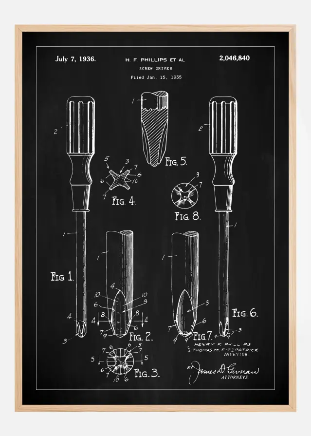 Dessin de brevet - Tournevis - Noir Poster