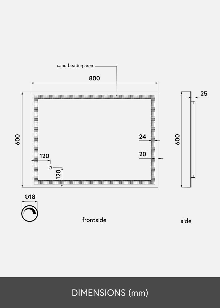 KAILA Miroir Rectangle LED 60x80 cm