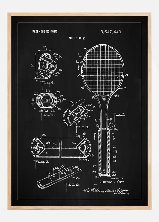 Patent Print - Tennis Racket - Black Poster